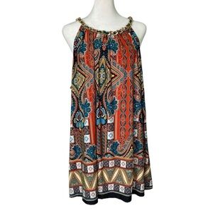 Leebe‎ Multicolored Halter/Tank Top with Gold Chain Accent Paisley (Size 2X)